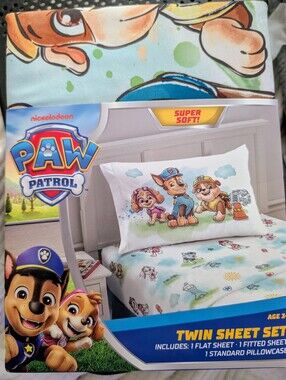 Paw Patrol Twin Sheet Set Chase Skye Rubble Nickelodeon NEW Watercolor RARE